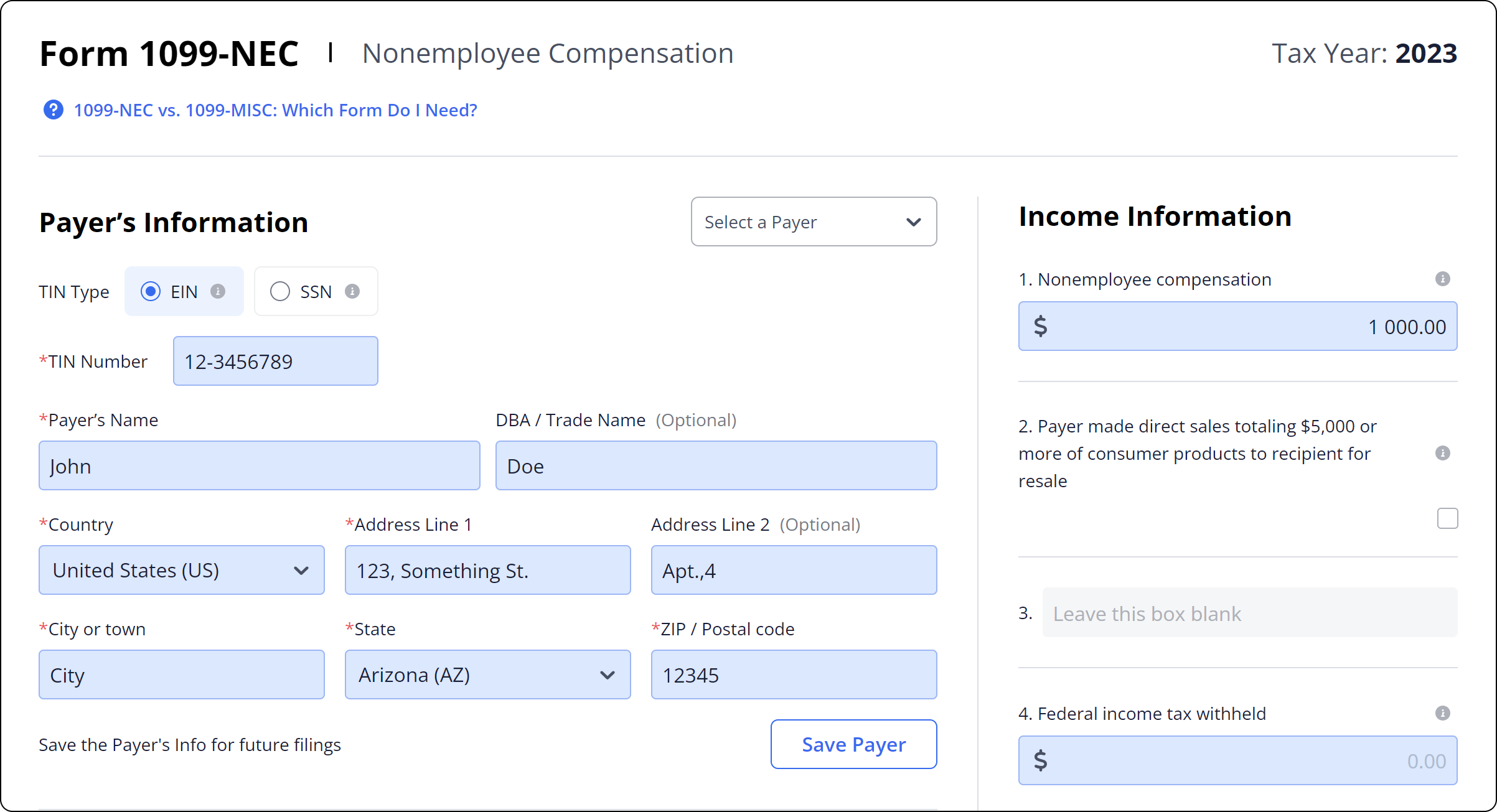 filing 1099-nec online step 1